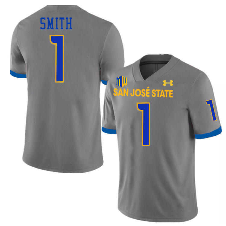 #1 Leland Smith SJSU Jersey,San Jose State Spartans Football Jersey College Uniforms-Grey